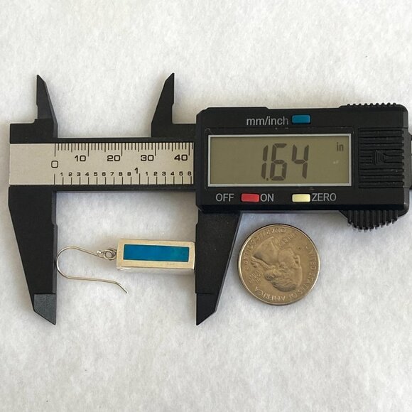 Sterling Silver 925 1.64" Rectangular Simulated Turquoise Dangle Earrings - Picture 12 of 16